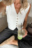 White V Neck Buttoned Sweater Vest-Vests-Rae Collective, Women's Online Fashion Boutique Located in Phoenix, Arizona (Scottsdale Area)