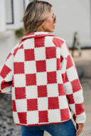 Checkered Snap Down Long Sleeve Teddy Jacket-Rae Collective, Women's Online Fashion Boutique Located in Phoenix, Arizona (Scottsdale Area)