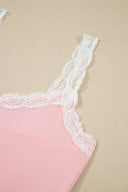 Pink Floral Lace Trim Ribbed Lounge Set