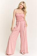 Mineral Wash Smocked Adjustable Jumpsuit-Jumpsuits & Rompers-Krush Kandy, Women's Online Fashion Boutique Located in Phoenix, Arizona (Scottsdale Area)