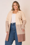 Waffle Knit Color Block Wide Collar Cardigan-Cardigans-Krush Kandy, Women's Online Fashion Boutique Located in Phoenix, Arizona (Scottsdale Area)