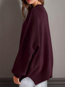 Double Take Side Slit Round Neck Long Sleeve Sweater-Sweaters-Rae Collective, Women's Online Fashion Boutique Located in Phoenix, Arizona (Scottsdale Area)