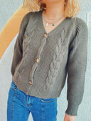 Cable-Knit V-Neck Button Down Long Sleeve Cardigan-Rae Collective, Women's Online Fashion Boutique Located in Phoenix, Arizona (Scottsdale Area)