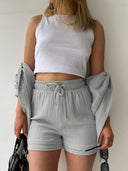 Kinsley Texture Button-Up Shirt and Drawstring Shorts Set-Rae Collective, Women's Online Fashion Boutique Located in Phoenix, Arizona (Scottsdale Area)