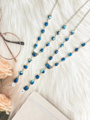 Indigo Blue Dahlia Long Lariat Necklace Bag 18