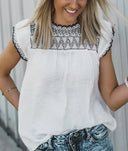 Mock Neck Embroidered Top | 2 COLORS!-Short Sleeve Tops-Krush Kandy, Women's Online Fashion Boutique Located in Phoenix, Arizona (Scottsdale Area)