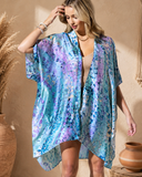 Abstract Print Silky Feel Kimono