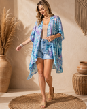 Abstract Print Silky Feel Kimono