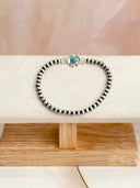 Turquoise Flower & Desert Pearl Beaded Stretch Bracelet-Bracelets-Krush Kandy, Women's Online Fashion Boutique Located in Phoenix, Arizona (Scottsdale Area)