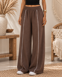 Black Contrast Piping Wide Leg Pants