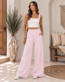 Black Contrast Piping Wide Leg Pants