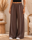Black Contrast Piping Wide Leg Pants
