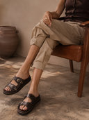 Black Double Western Buckle Slides