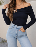 Black Off Shoulder Long Sleeve Top