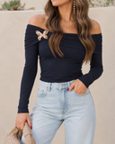 Black Off Shoulder Long Sleeve Top