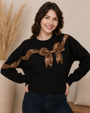 Black Sequin Bow Holiday Sweater