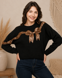 Black Sequin Bow Holiday Sweater
