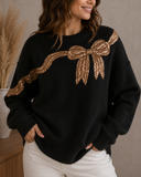 Black Sequin Bow Holiday Sweater