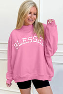 Oversize Blessed Embroidered Mock Neck Sweatshirt