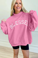 Oversize Blessed Embroidered Mock Neck Sweatshirt