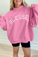 Oversize Blessed Embroidered Mock Neck Sweatshirt