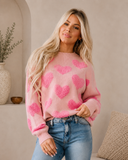 Blissful Jacquard Pink Heart Sweater | S-XL