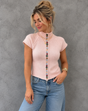 Charmed Detail Multicolor Button Mock Neck Knit Top