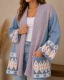 Blue Aztec Print Knitted Cardigan