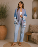 Blue Aztec Print Knitted Cardigan