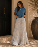 Bluebell Breeze Floral Boho Maxi Skirt
