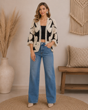 Boho Print Open Front Kimono Cardigan