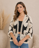 Boho Print Open Front Kimono Cardigan