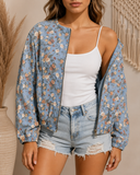 Bona Floral Print Zip-Up Denim Jacket