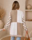 Brown Checkered Colorblock Cardigan