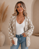 Brown Checkered Colorblock Cardigan