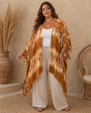 Brown Tie-Dye Border Kimono