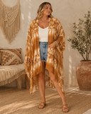 Brown Tie-Dye Border Kimono