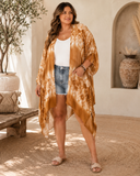 Brown Tie-Dye Border Kimono