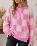 Bubblegum Check Henley Sweater