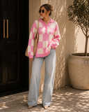 Bubblegum Check Henley Sweater