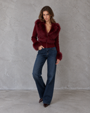 Valencia Luxe Faux Fur Collar Ribbed Zip-Up Jacket