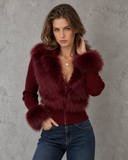 Valencia Luxe Faux Fur Collar Ribbed Zip-Up Jacket