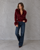 Valencia Luxe Faux Fur Collar Ribbed Zip-Up Jacket