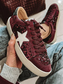 Sangria Sparkle Sequin Leather Sneakers-Sneakers-Rae Collective, Women's Online Fashion Boutique Located in Phoenix, Arizona (Scottsdale Area)