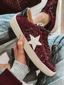 Sangria Sparkle Sequin Leather Sneakers-Sneakers-Rae Collective, Women's Online Fashion Boutique Located in Phoenix, Arizona (Scottsdale Area)