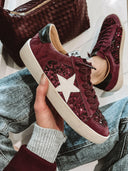 Sangria Sparkle Sequin Leather Sneakers-Sneakers-Rae Collective, Women's Online Fashion Boutique Located in Phoenix, Arizona (Scottsdale Area)