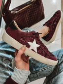 Sangria Sparkle Sequin Leather Sneakers-Sneakers-Rae Collective, Women's Online Fashion Boutique Located in Phoenix, Arizona (Scottsdale Area)