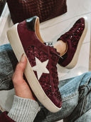 Sangria Sparkle Sequin Leather Sneakers-Sneakers-Rae Collective, Women's Online Fashion Boutique Located in Phoenix, Arizona (Scottsdale Area)
