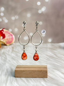 Desert Coral Dahlia Pear Drop Hoop Earrings
