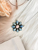 Summer Kandy Blue Scheelite & Conch Daisy Necklace